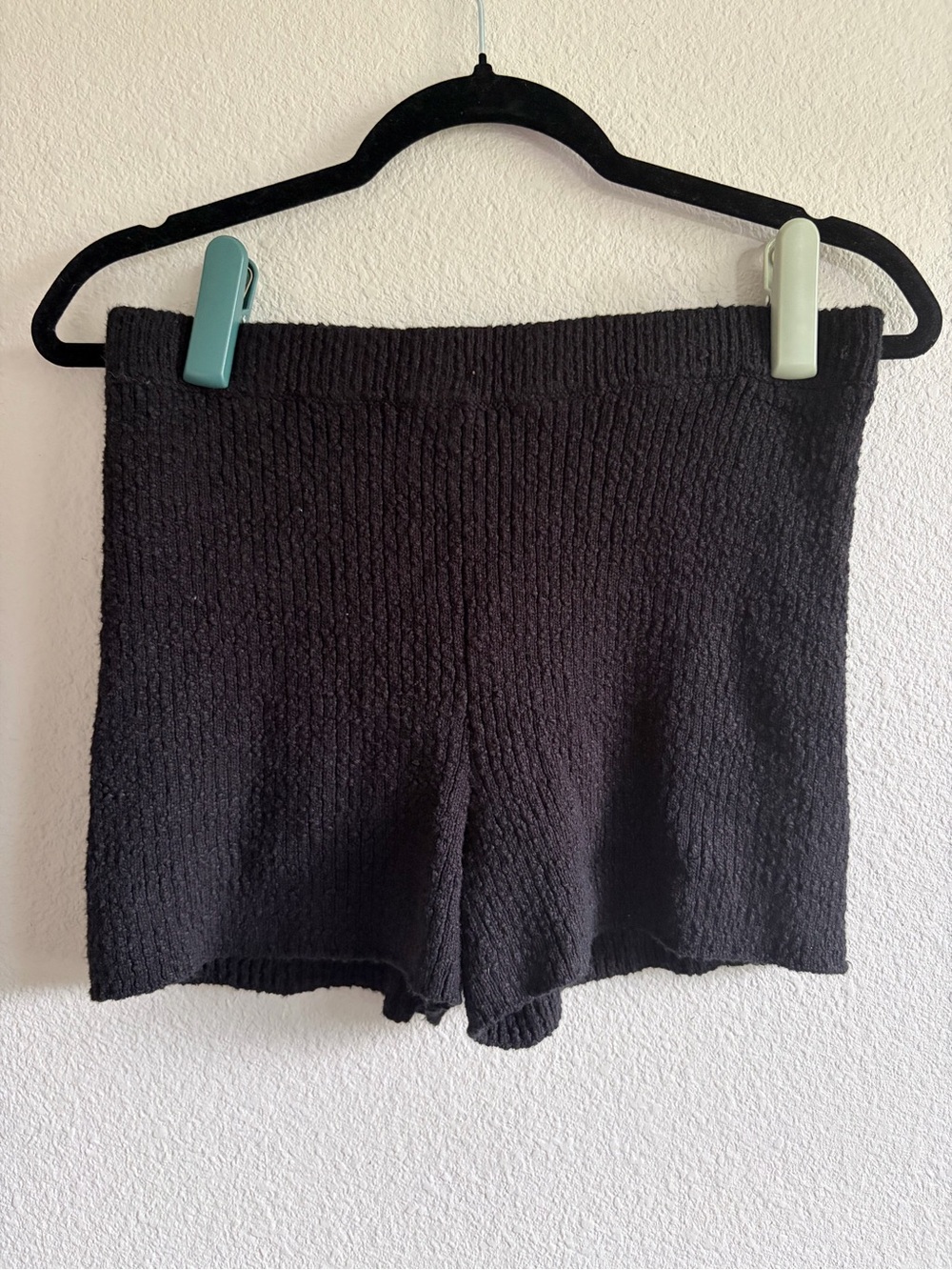 Free People Black Textured Knit Bike Shorts